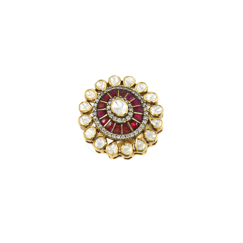 Red Kundan With Moissanite Ring image 0